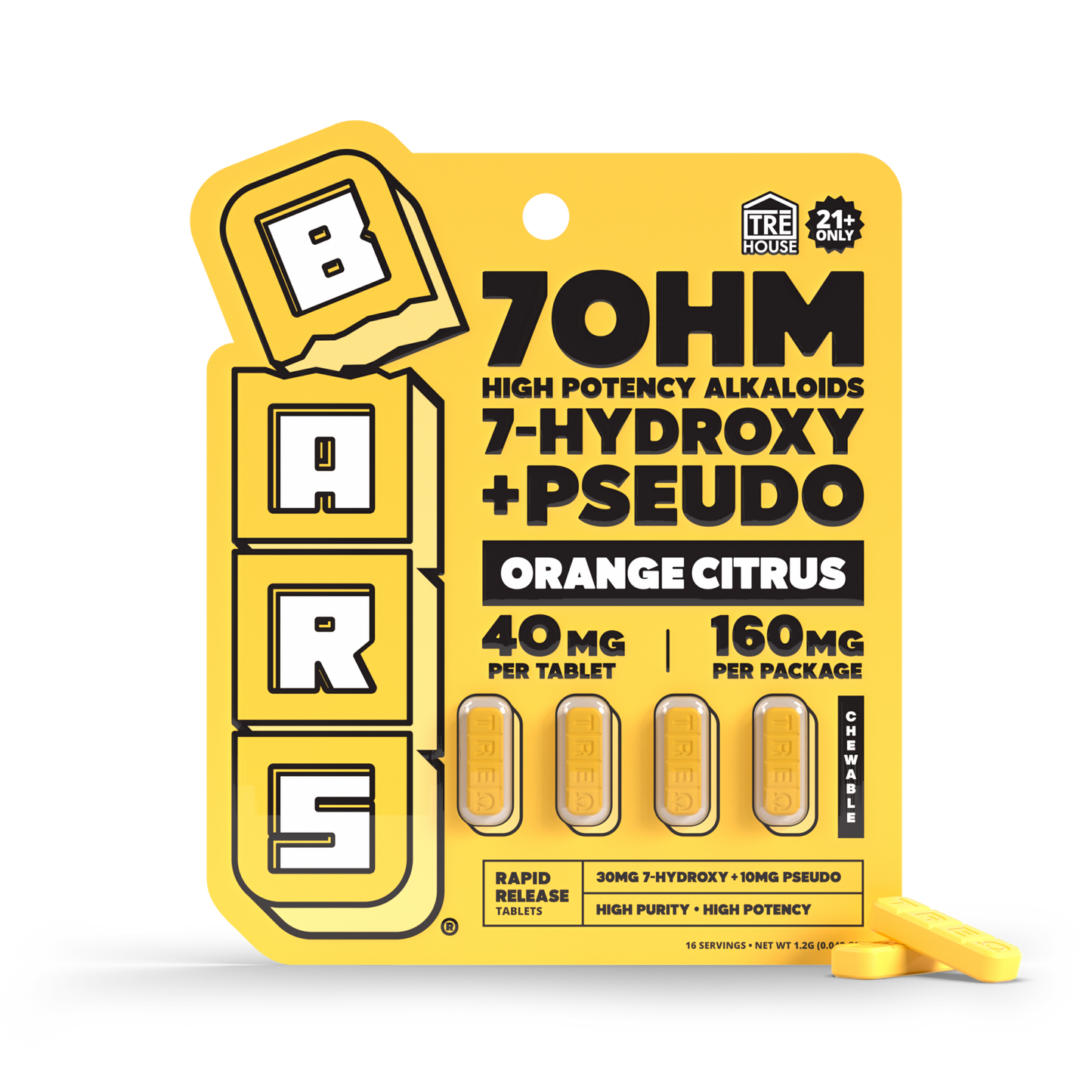 Bars x Tre House - 7OH - Pseudo Tablets - Orange Citrus - 4ct - 40MG - Burning Daily