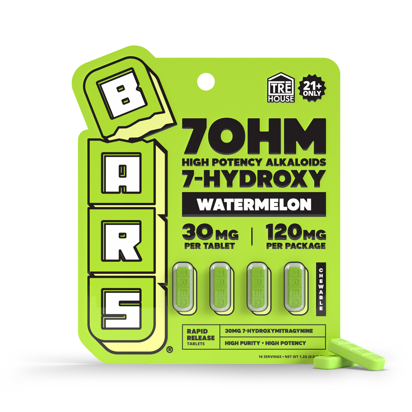 Bars x Tre House - 7OH - Tablets - Watermelon - 4ct - 30MG - Burning Daily