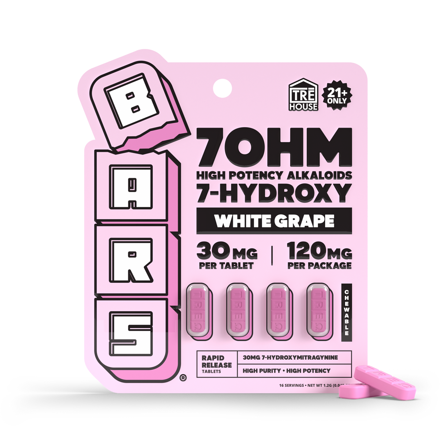 Bars x Tre House - 7OH - Tablets - White Grape - 4ct - 30MG - Burning Daily