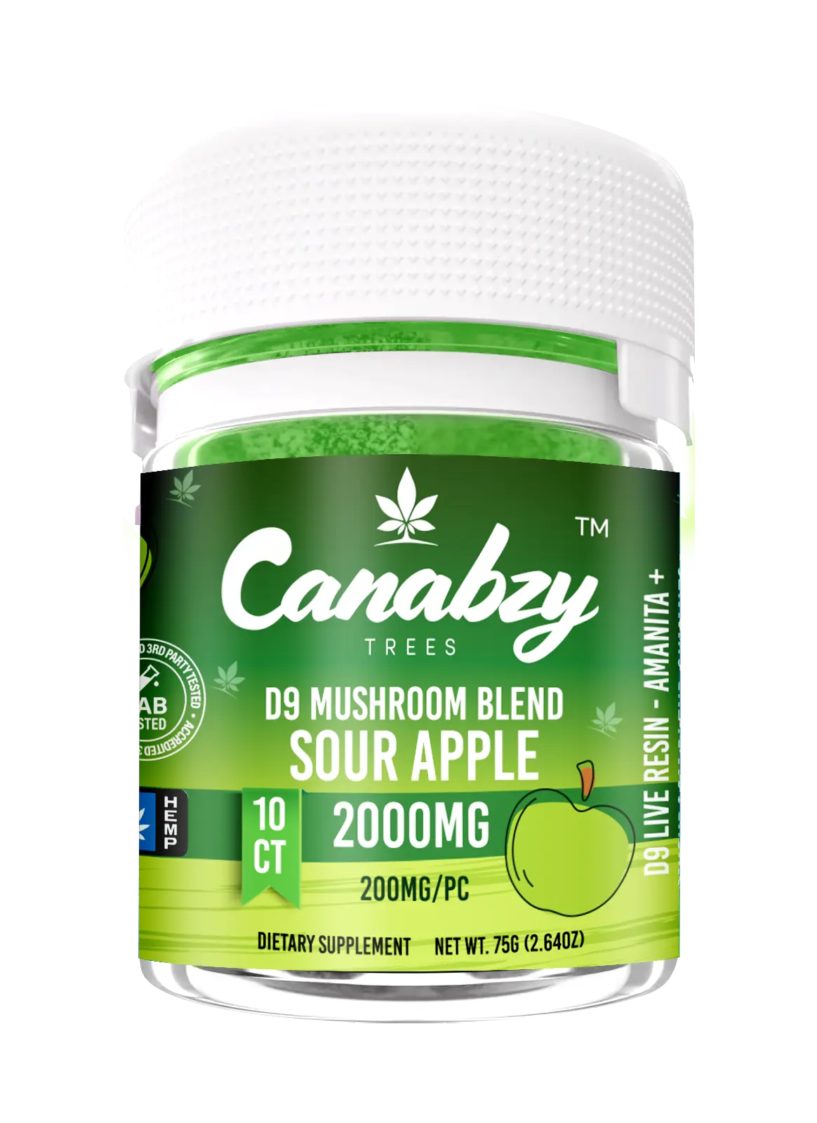 Canabzy - D9 Live Resin – Amanita - Gummies - Sour Apple - 2000MG - Burning Daily