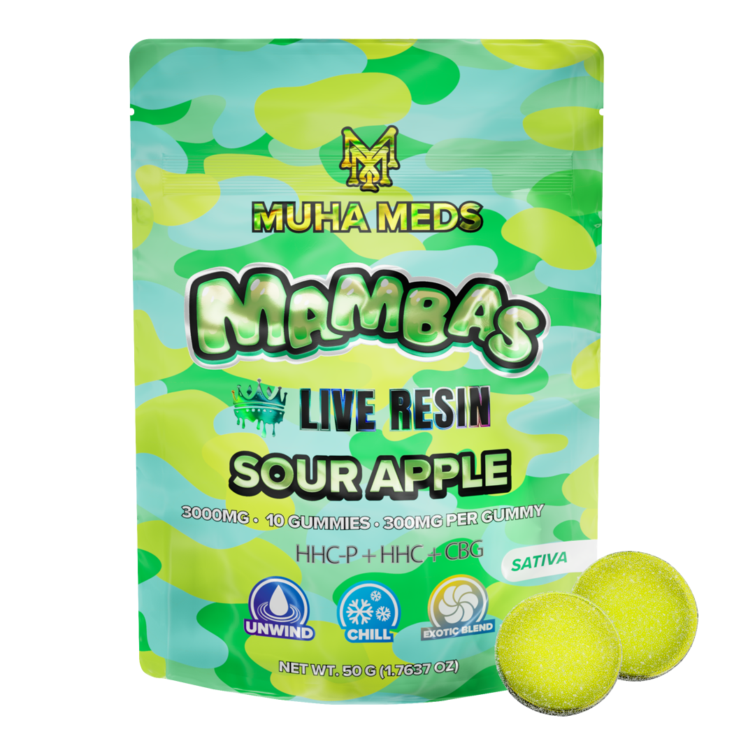 Muha Meds - THCP - Live Resin - Mambas - Gummies - Sour Apple - 3000MG