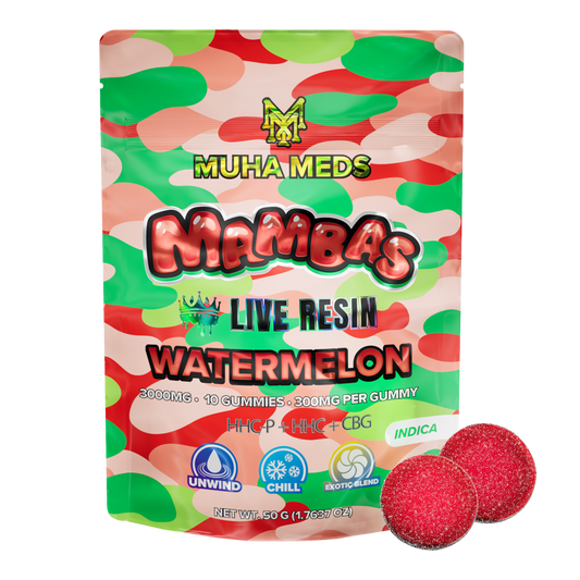 Muha Meds - THCP - Live Resin - Mambas - Gummies - Watermelon - 3000MG - Burning Daily