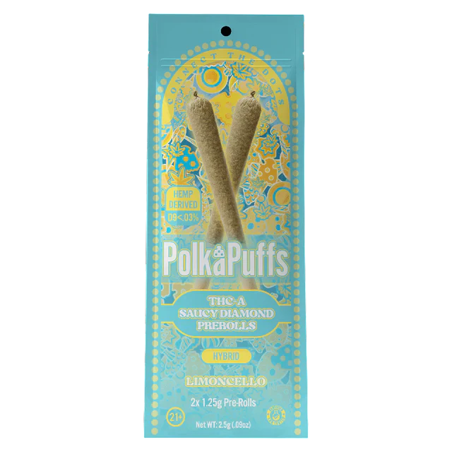 Polka Puffs - THCA - Saucy Diamond - Pre Rolls - Lemoncello - 2.5G - Burning Daily