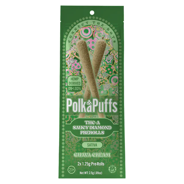Polka Puffs - THCA - Saucy Diamond - Pre Rolls - Guava Cream - 2.5G - Burning Daily