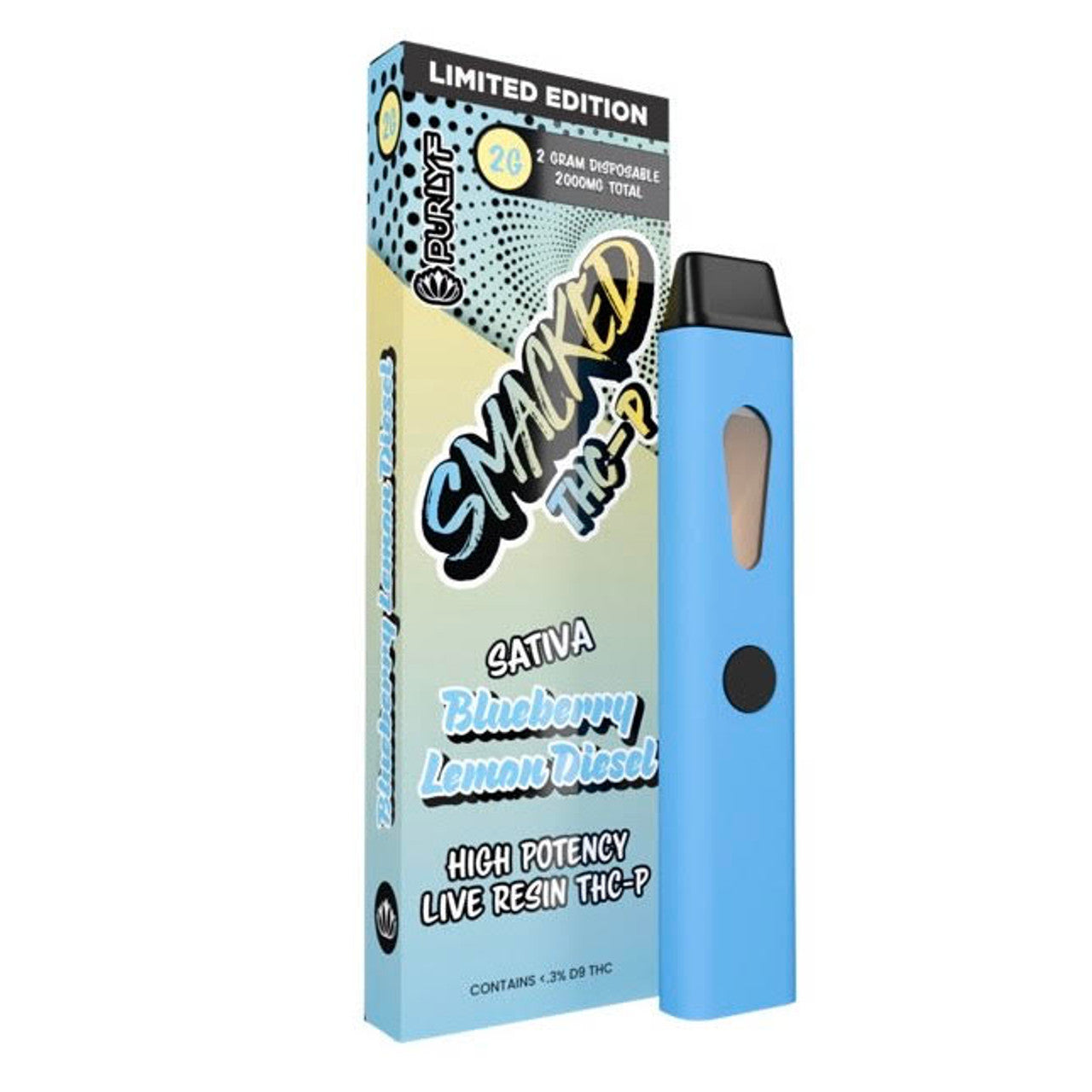 Purlyf - Smacked - Live Resin THCP - Disposable - Blueberry Lemon Diesel - 2G - Burning Daily