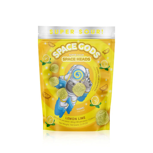 Space Gods - Space Heads - Delta 9 - CBD - Sour Gummies - Lemon Lime - 900MG - Burning Daily