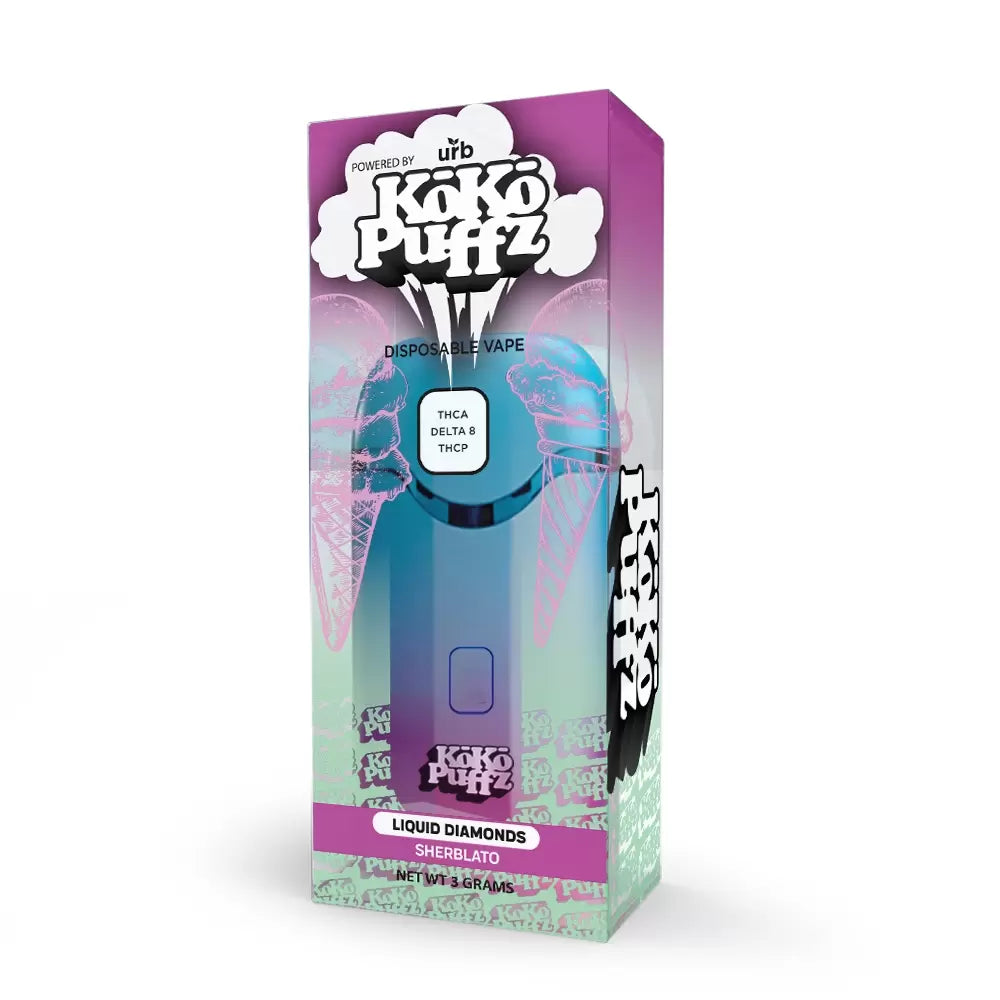 Urb Koko Puffz - Delta 8 - THCA - THCP - Liquid Diamond - Disposable - Sherblato - 3MG - Burning Daily