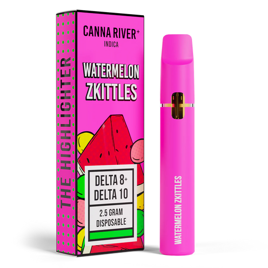 Canna River - Highlighter - Delta 8 - Delta 10 -Disposable - Watermelon Zkittles - 2.5G - Burning Daily