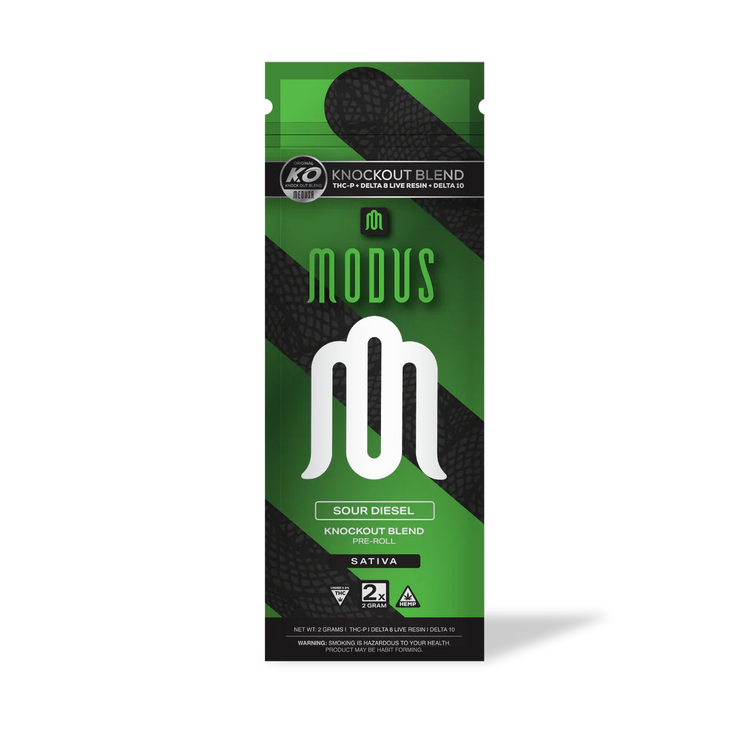Modus - KO Blend 2 Pack - Delta 8 Live Resin - Delta 10 - THCP - Pre Rolls - Sour Diesel - 2G - Burning Daily