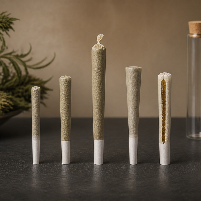 Comparison of standard and infused pre-roll formats, including a visible concentrate core.