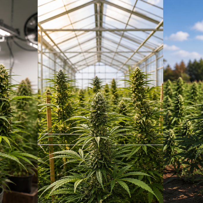 Indoor, greenhouse, and outdoor THCA flower growing environments compared