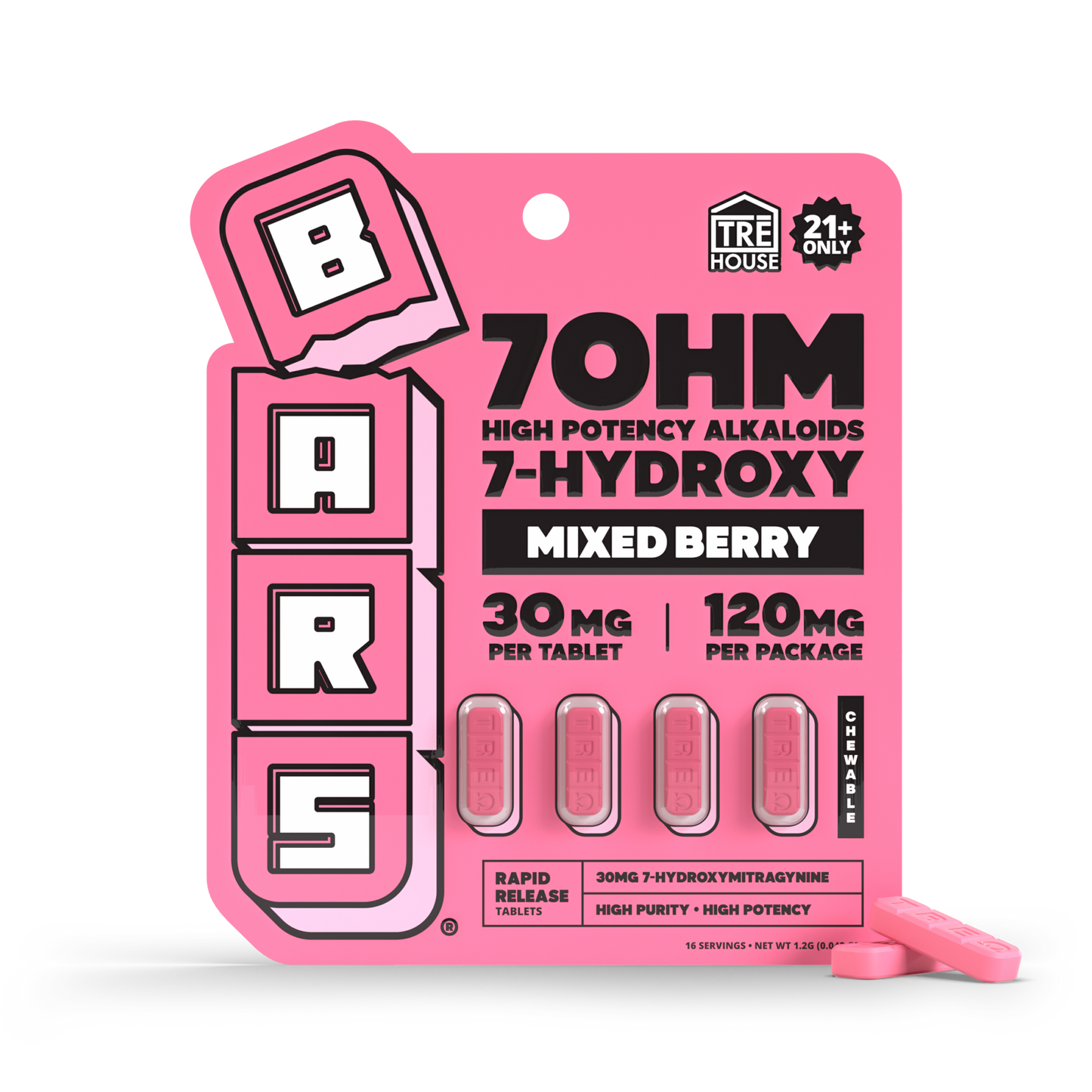 Bars x Tre House - 7OH - Tablets -  Mixed Berry - 4ct - 30MG
