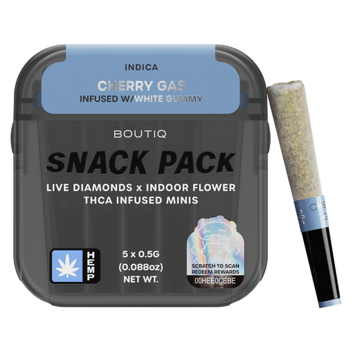 Boutiq - Snack Pack - THCA - Live Diamond - Mini Pre Rolls - Cherry Gas + White Gummy - 2.5G - Burning Daily