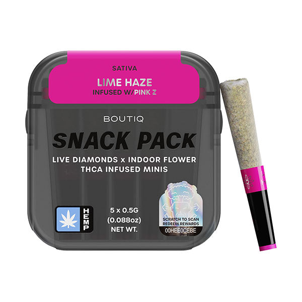 Boutiq - Snack Pack - THCA - Live Diamond - Mini Pre Rolls - Lime Haze + Pink Z - 2.5G - Burning Daily