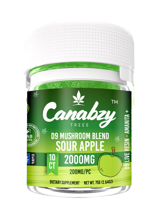 Canabzy - D9 Live Resin – Amanita - Gummies - Sour Apple - 2000MG - Burning Daily