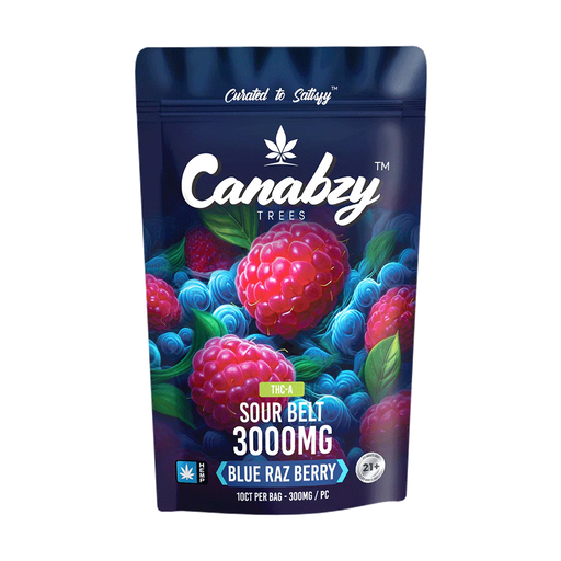 Canabzy - THCA - Sour Belts - Blue Raz Berry - 3000MG - Burning Daily
