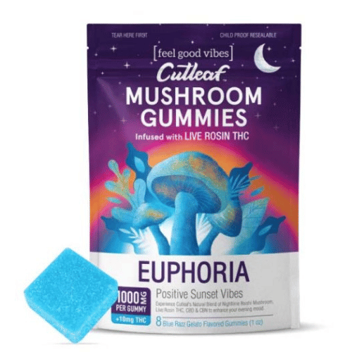 Cutleaf - Mushroom Gummies - Euphoria - Blue Razz - 1000MG - Burning Daily