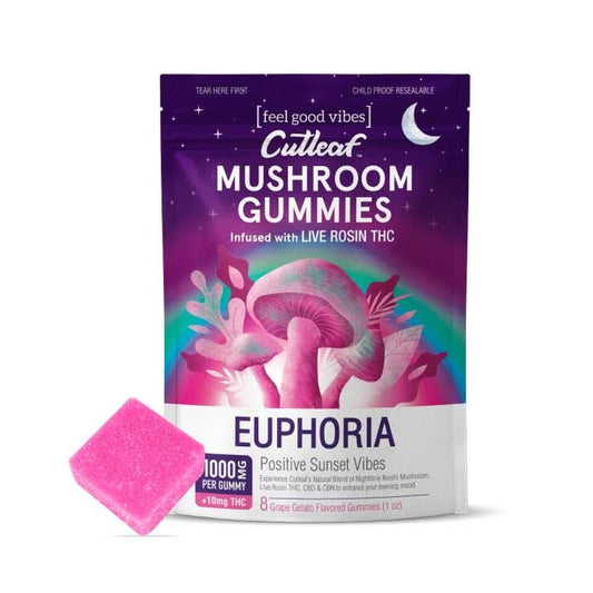 Cutleaf - Mushroom Gummies - Euphoria - Grape Gelato - 1000MG - Burning Daily