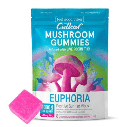 Cutleaf - Mushroom Gummies - Euphoria - Strawberry Gelato - 1000MG - Burning Daily