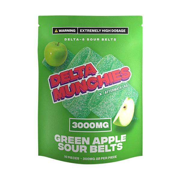 Delta Munchies - Delta 8 - Sour Belts - Green Apple - 3000MG - Burning Daily