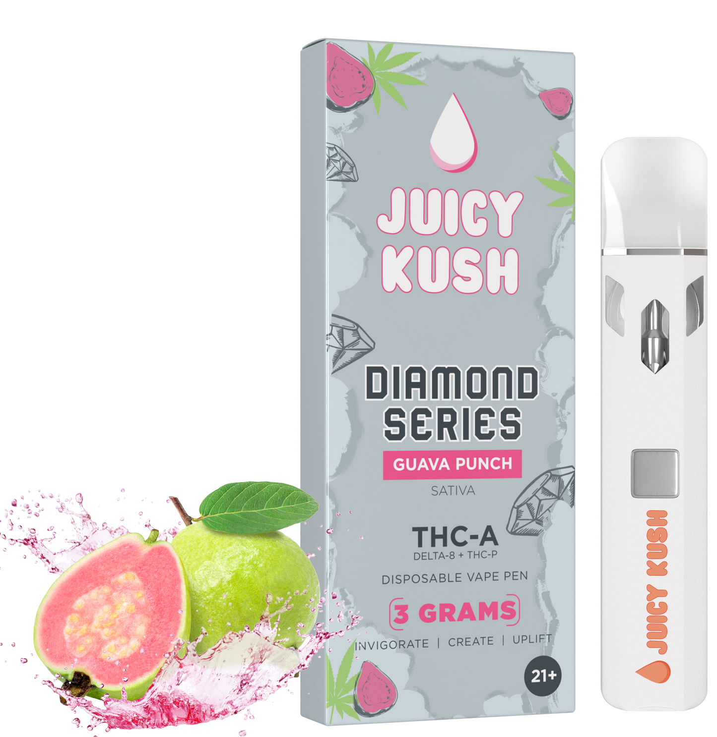 Juicy Kush - Delta 8 - THCP - THCA - Pre Heat - Disposable - Guava Punch - 3G - Burning Daily