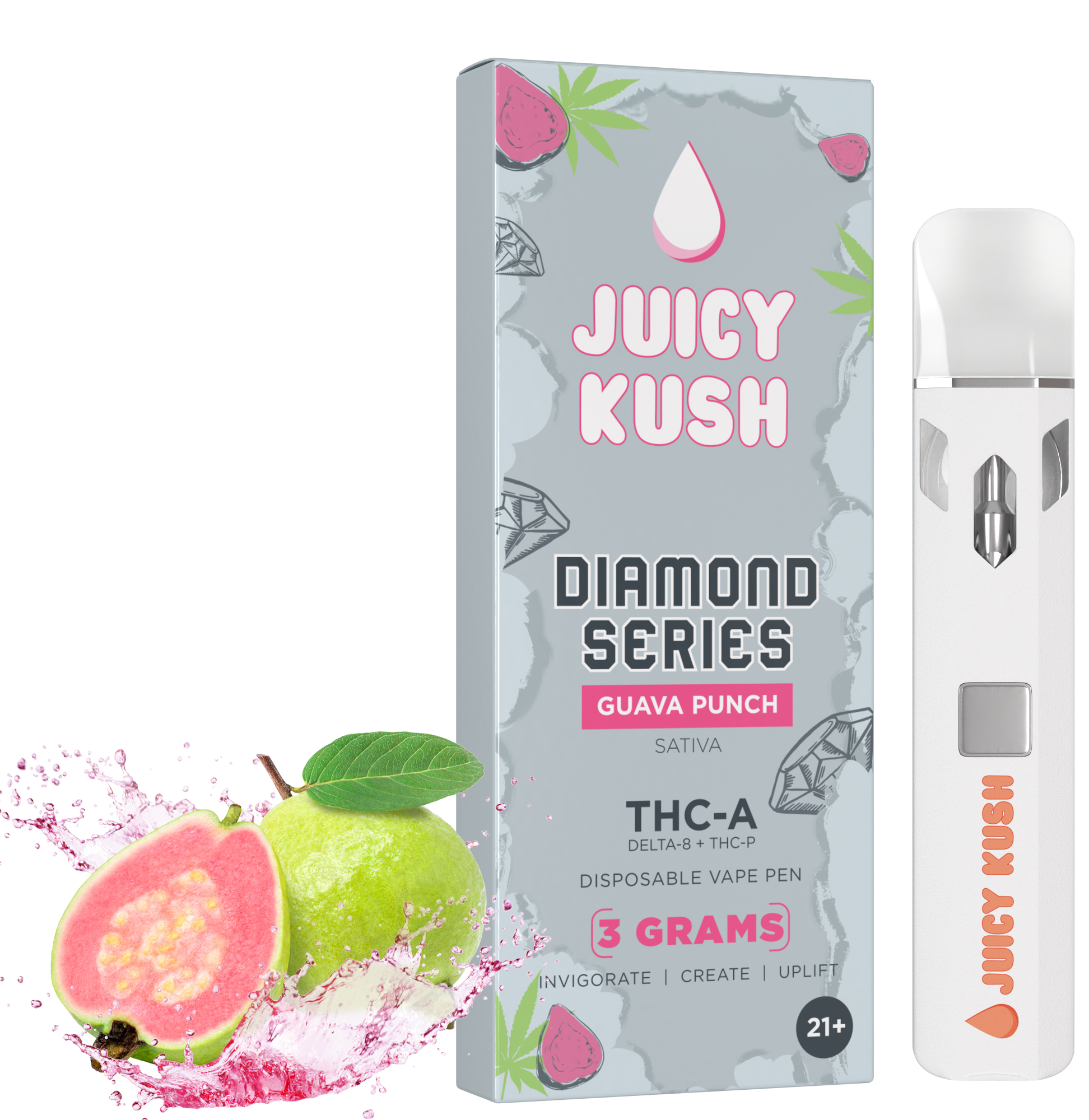 Juicy Kush - Delta 8 - THCP - THCA - Pre Heat - Disposable - Guava Punch - 3G - Burning Daily