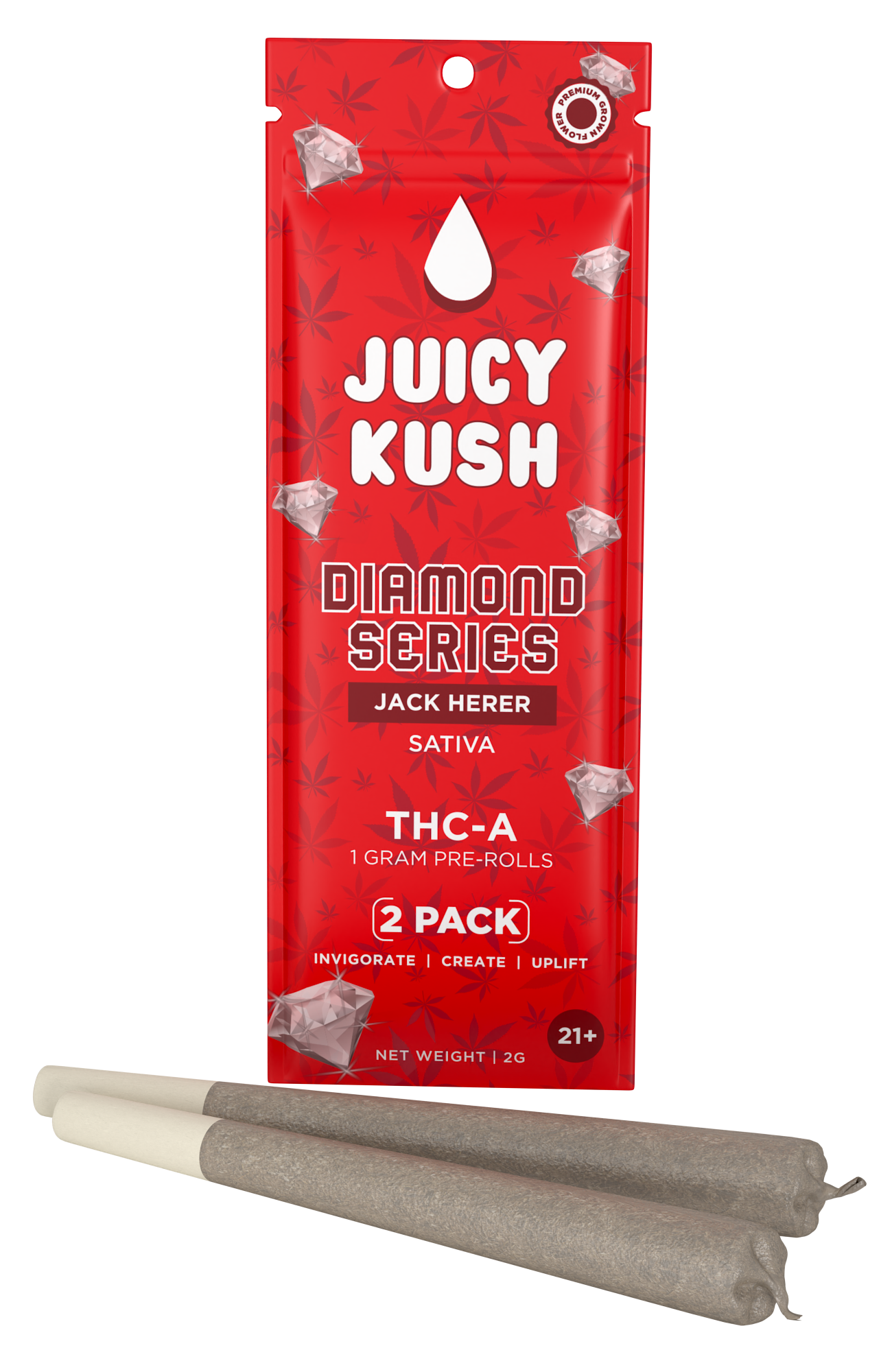 Juicy Kush - THCA - Preroll - 2 Pack - Jack Herer - 1G - Burning Daily