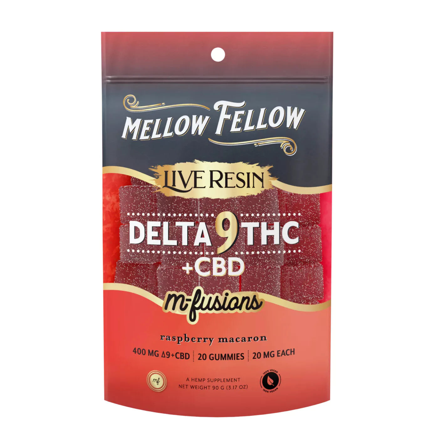 Mellow Fellow - M Fusion - Delta 9 Live Resin - Gummies - Raspberry Macaron - 400MG - Burning Daily