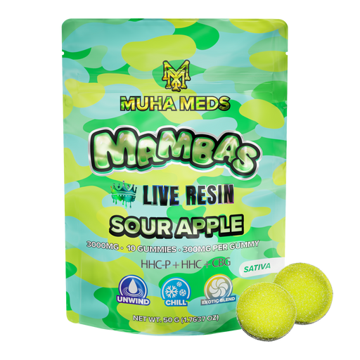 Muha Meds - THCP - Live Resin - Mambas - Gummies - Sour Apple - 3000MG - Burning Daily