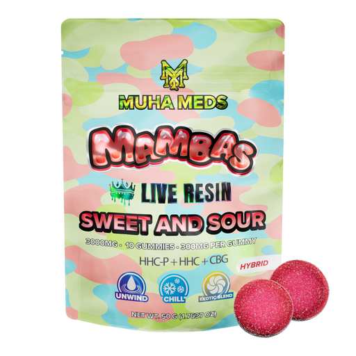 Muha Meds - THCP - Live Resin - Mambas - Gummies - Sweet and Sour - 3000MG - Burning Daily