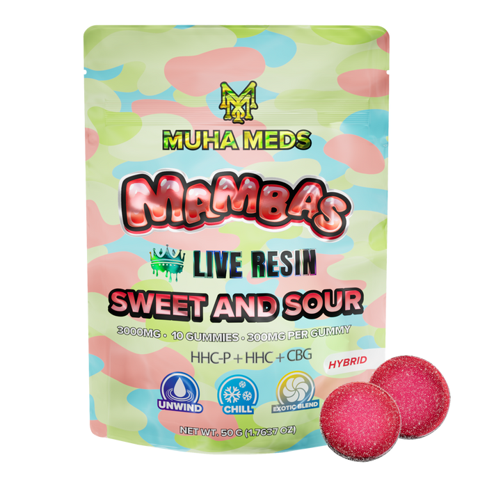 Muha Meds - THCP - Live Resin - Mambas - Gummies - Sweet and Sour - 3000MG - Burning Daily
