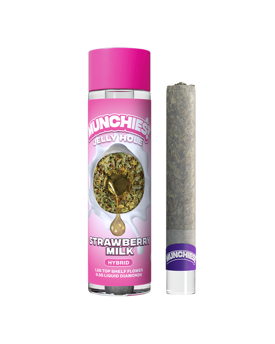 Munchies - THCA - Jelly Holes - Preroll - Strawberry Milk - 2G - Burning Daily