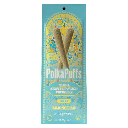 Polka Puffs - THCA - Saucy Diamond - Pre Rolls - Lemoncello - 2.5G - Burning Daily