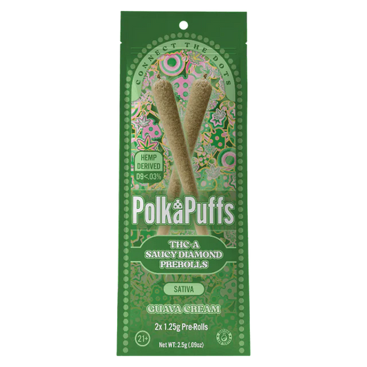 Polka Puffs - THCA - Saucy Diamond - Pre Rolls - Guava Cream - 2.5G - Burning Daily