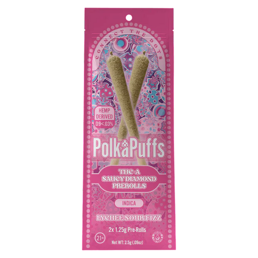 Polka Puffs - THCA - Saucy Diamond - Pre Rolls - Lychee Sour Fizz - 2.5G - Burning Daily