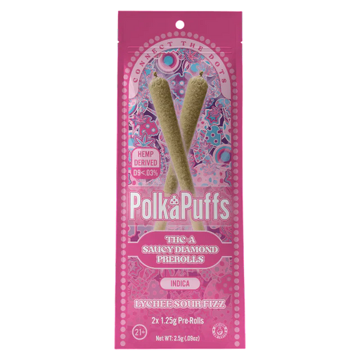 Polka Puffs - THCA - Saucy Diamond - Pre Rolls - Lychee Sour Fizz - 2.5G - Burning Daily