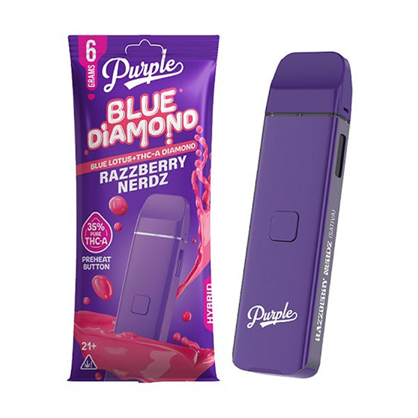 Purple - Blue Diamond - THCA - Blue Lotus - Disposable - Razzberry Nerdz - 6G - Burning Daily