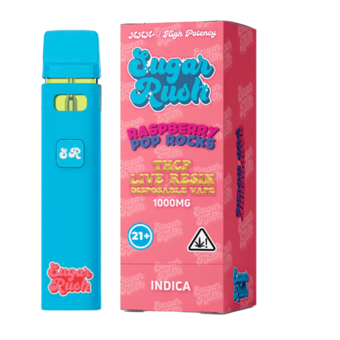 Sugar Rush - THCP - Live Resin - Disposable - Raspberry Pop Rocks - 1G - Burning Daily