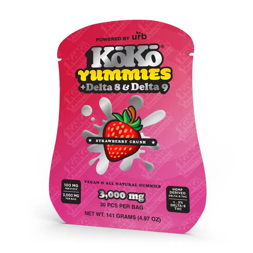 Urb Koko Yummies - Delta 8 - Delta 9 - Gummies - Strawberry Crush - 3000MG - Burning Daily
