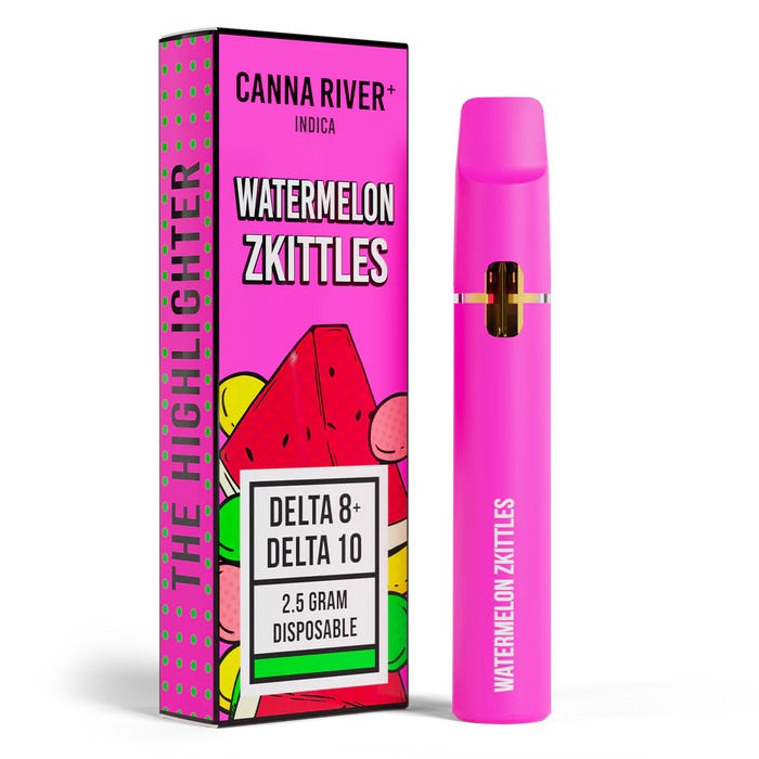 Canna River - Highlighter - Delta 8 - Delta 10 -Disposable - Watermelon Zkittles - 2.5G - Burning Daily